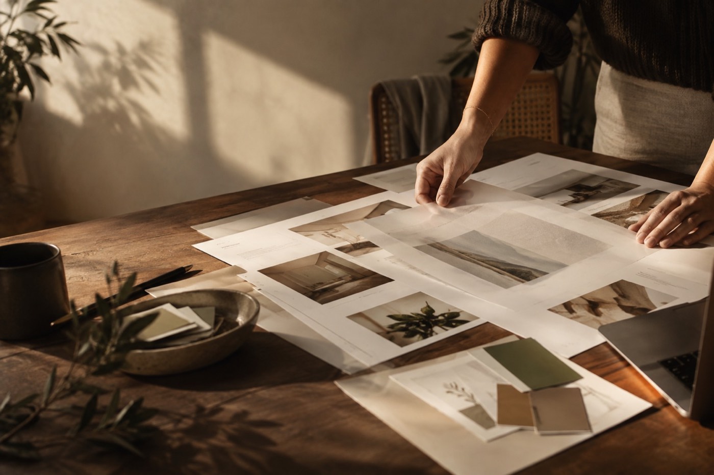 Website layouts being reviewed at a studio table